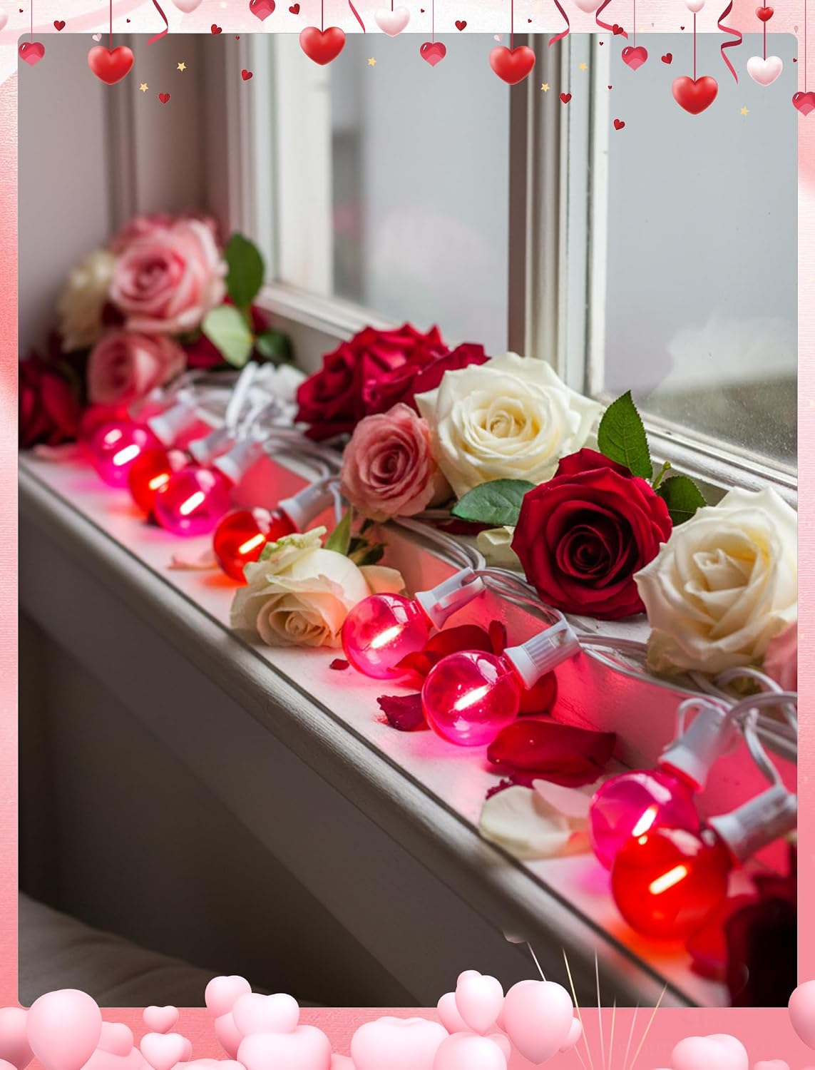25 Pack G40 LED Red and Pink Replacement Light Bulbs, Shatterproof G40 LED Globe Lights Bulbs for Outdoor Patio String Lights Valentine's Day Party Christmas Decor, E12 C7 Candelabra Base, 2700K