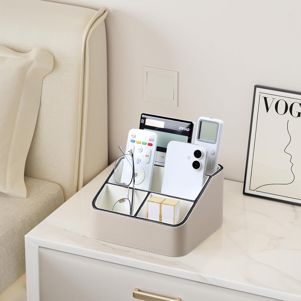 Remote Control Holder, Nightstand Organizer, Desk Caddy (Beige)