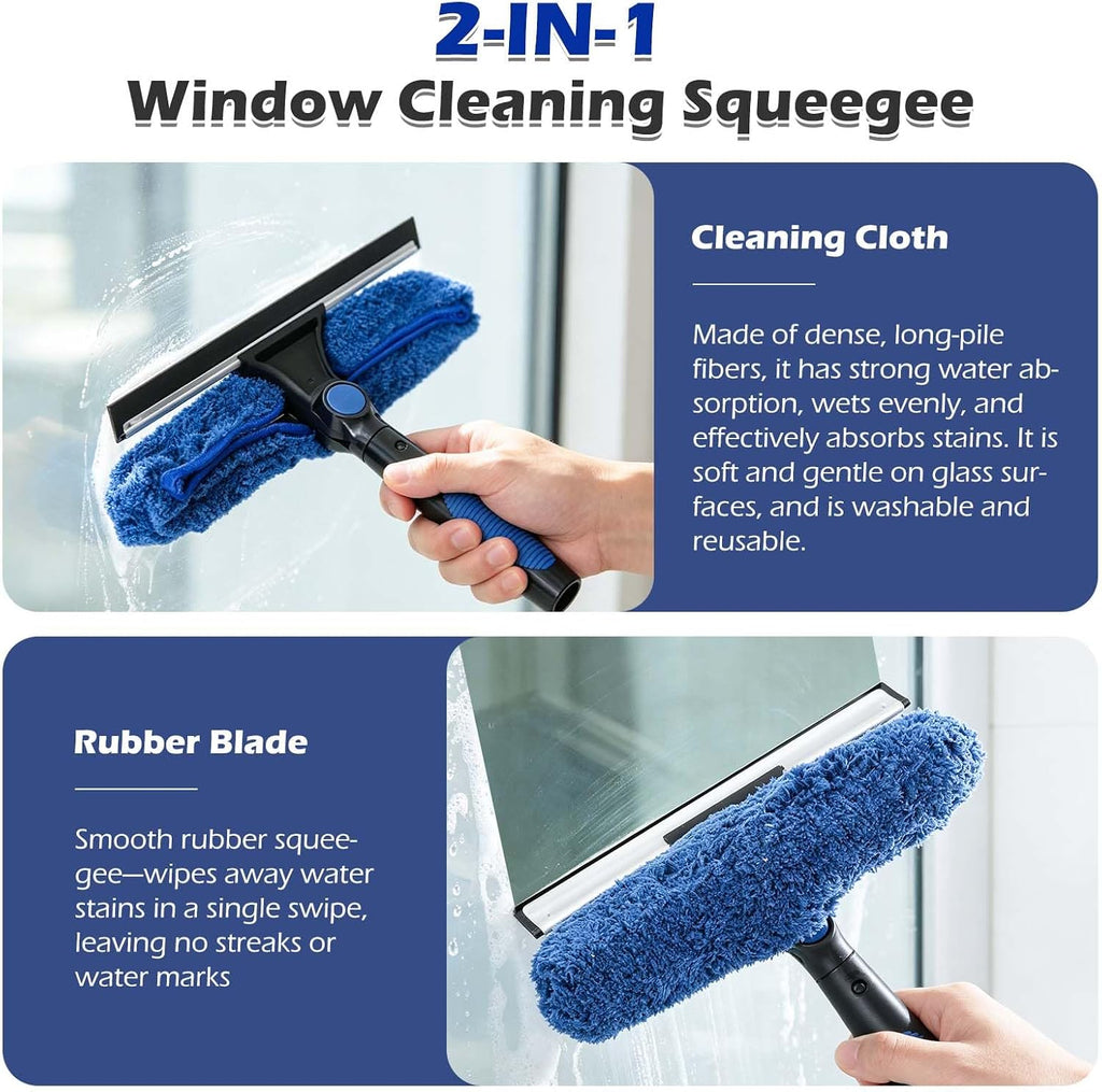 30FT Reach Window Squeegee Kit with Extension Pole, 2-in-1 Window Squeegee