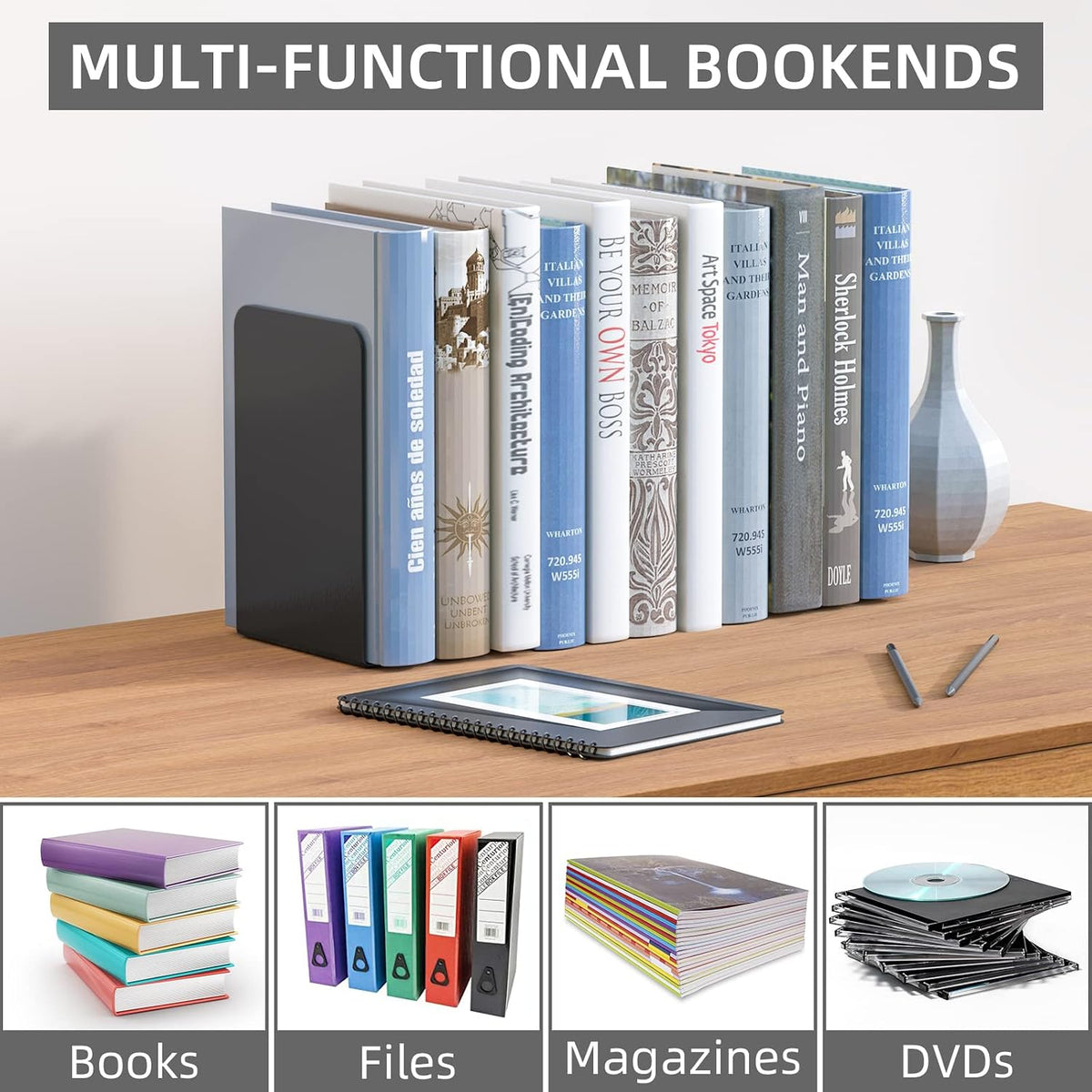 VFINE 4 Pairs Book End, Bookends for Shelves , Book Stopper for Heavy Books