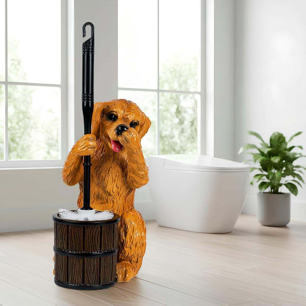 Golden Retriever Toilet Brush and Holder Set, Cute Dog Toilet Bowl Brush with Replaceable Brush Head Decorative Bathroom Cleaning Brush with Drip Tray Space-Saving Bathroom Decor for Home Apartment RV