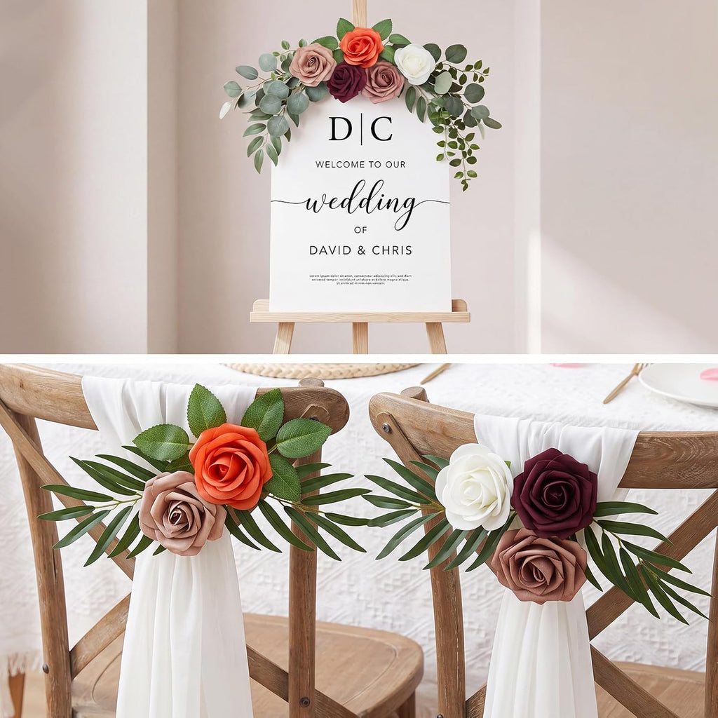 5 Pcs Artificial Rose Flowers, Shades of Earth Tones