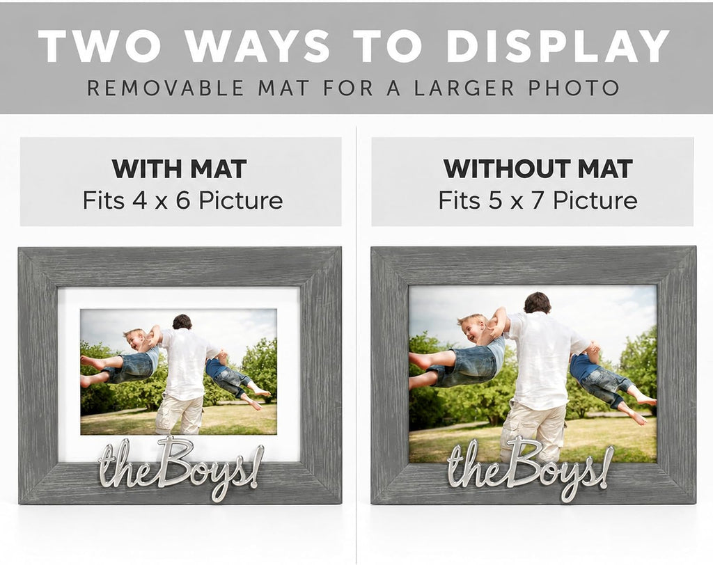 Malden The Boys 4x6 or 5x7 Picture Frame, Gray Pine with Silver Accent