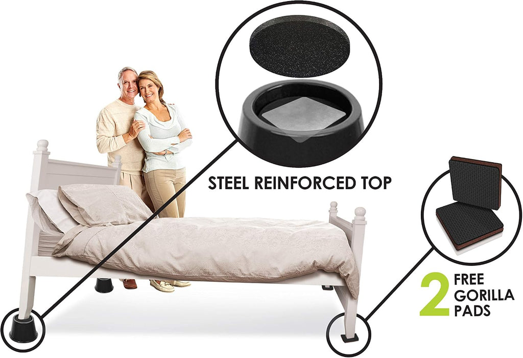 Slipstick CB676 3 Inch Incline Bed Risers for Acid Reflux, Pain, and Breathing Relief (Set of 2 Medical Risers and 2 GorillaPads) Raises/Elevates Head of Bed