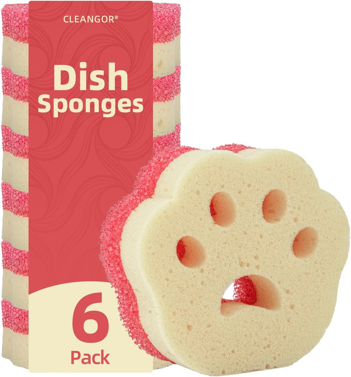CLEANGOR 6Pcs Scrub Sponges, Dual-Sided Temperature-Controlled Dish Sponges