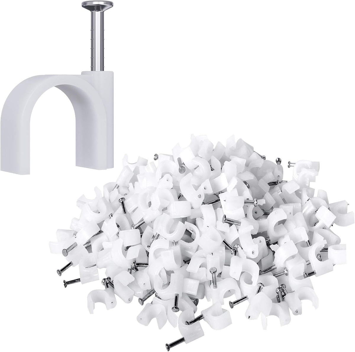 200 Pcs Cable Clips Nail in, Cord Clips Ethernet Cables, 7mm White