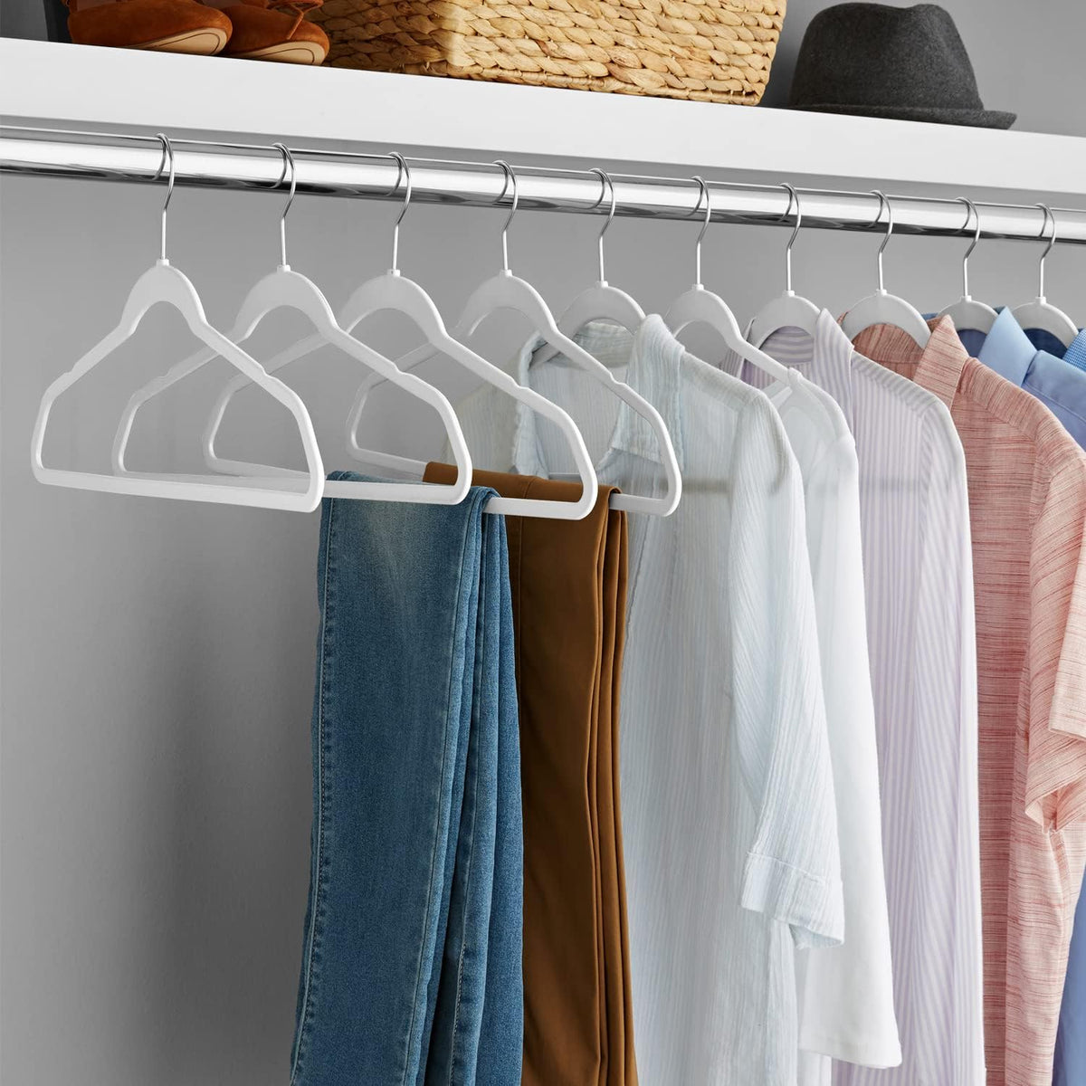 50 Pack White Velvet Clothes Hangers, Non Slip,Space Saving