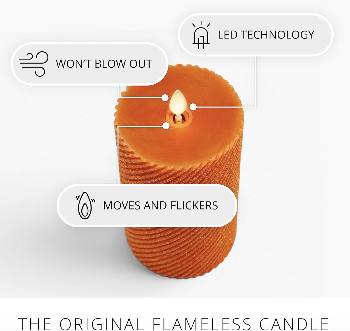 Luminara - Flameless Flickering Moving Flame Battery Operated, Remote Ready, Unscented Candle LED Décor & Gift- Ribbed Pillar (Marmalade Glitter, 3.1" x 6.5")