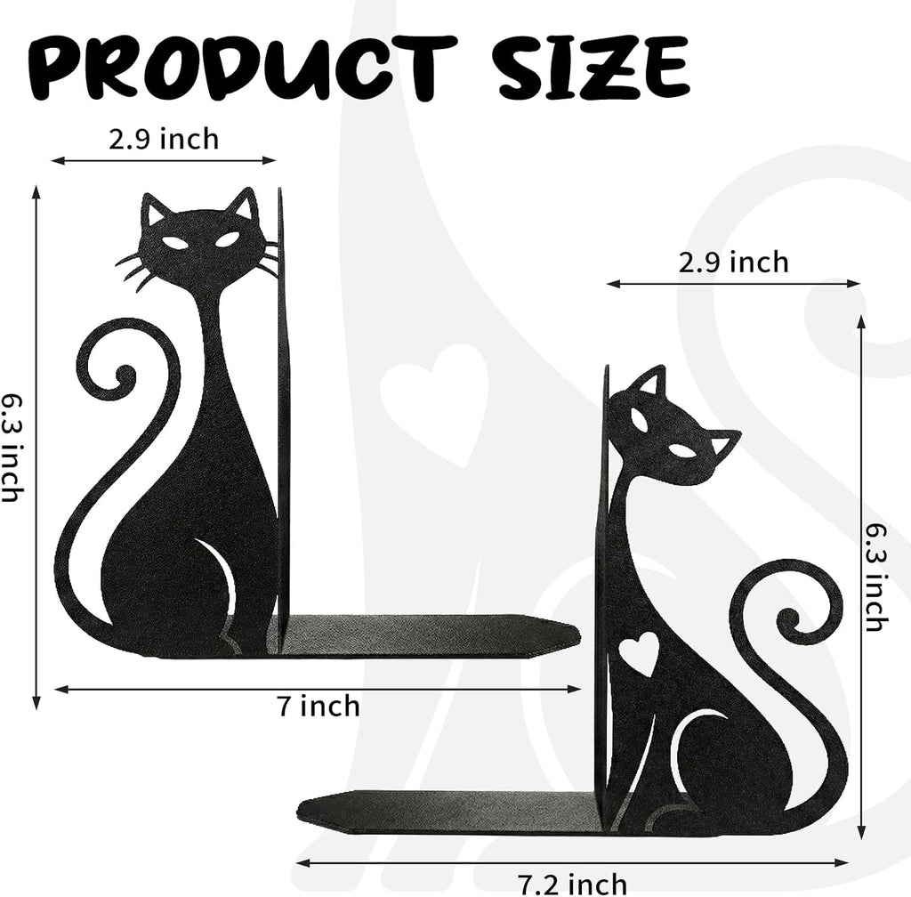 ENCIMART Atomic Cat Bookends for Shelves, Black Metal Decorative Book Ends