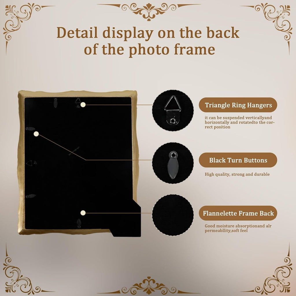 8x10 Resin Picture Frames Embossed Vines Design Photo Frame with Easel & Hook Picture Hanging Kit with Glass Front for Tabletop & Wall Hanging Vintage Room Home Decor (Bronze)