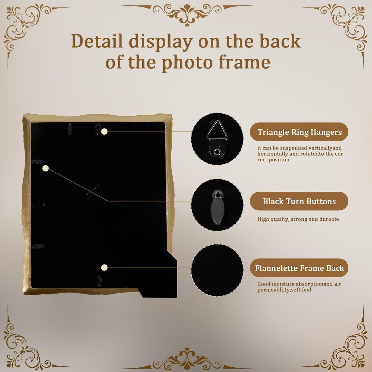 8x10 Resin Picture Frames Embossed Vines Design Photo Frame with Easel & Hook Picture Hanging Kit with Glass Front for Tabletop & Wall Hanging Vintage Room Home Decor (Bronze)