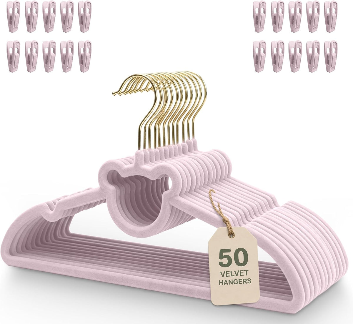 Kids Velvet Hangers with Clips, 50 Pack for Toddler to Youth