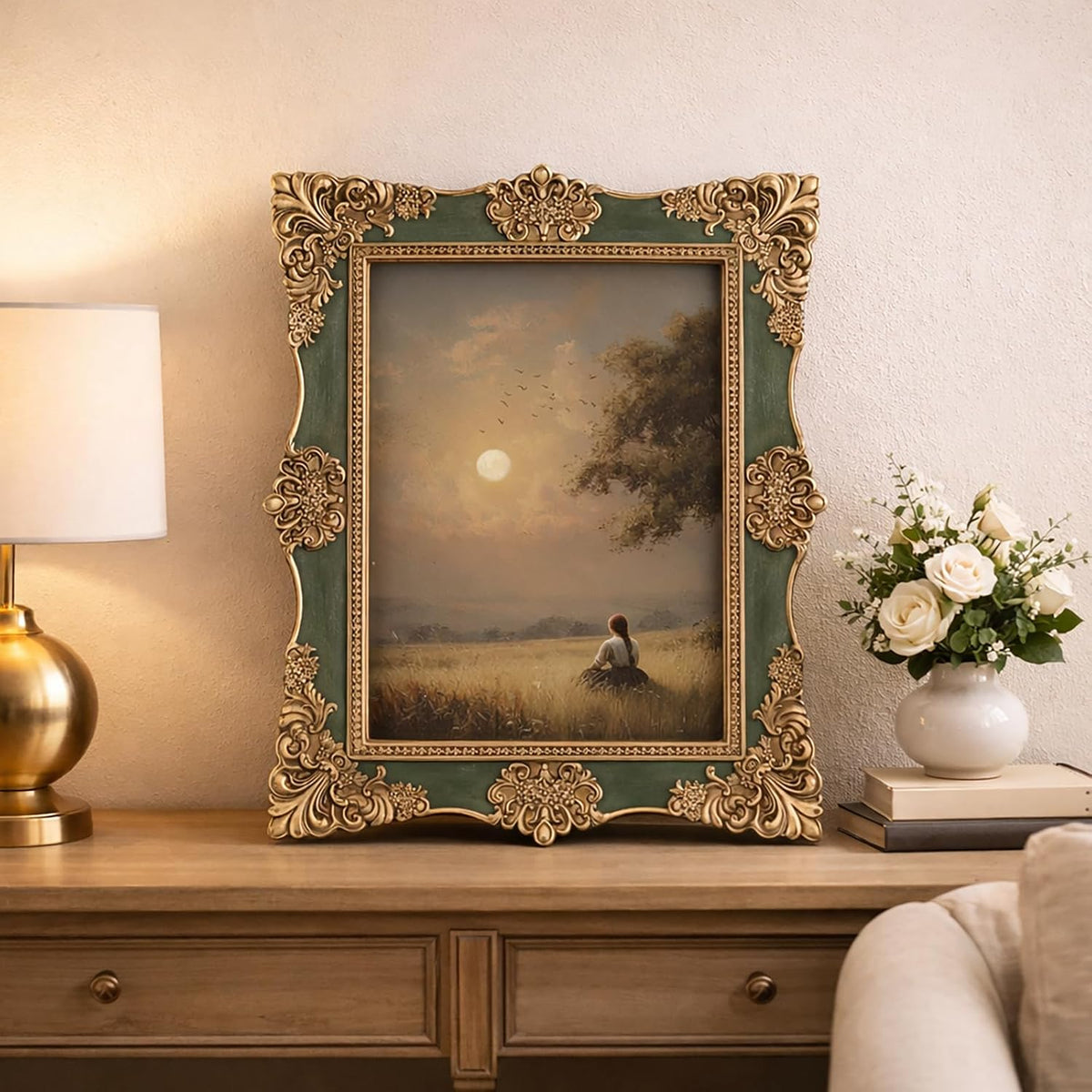 5x7 Vintage Picture Frames -5x 7 Antique Picture Frame, Ornate Frames 5 X 7 With Glass Front For Tabletop Photo Display And Wall Hanging, Victorian Poster Frame 5 By 7 (Lake Green, 5X7)