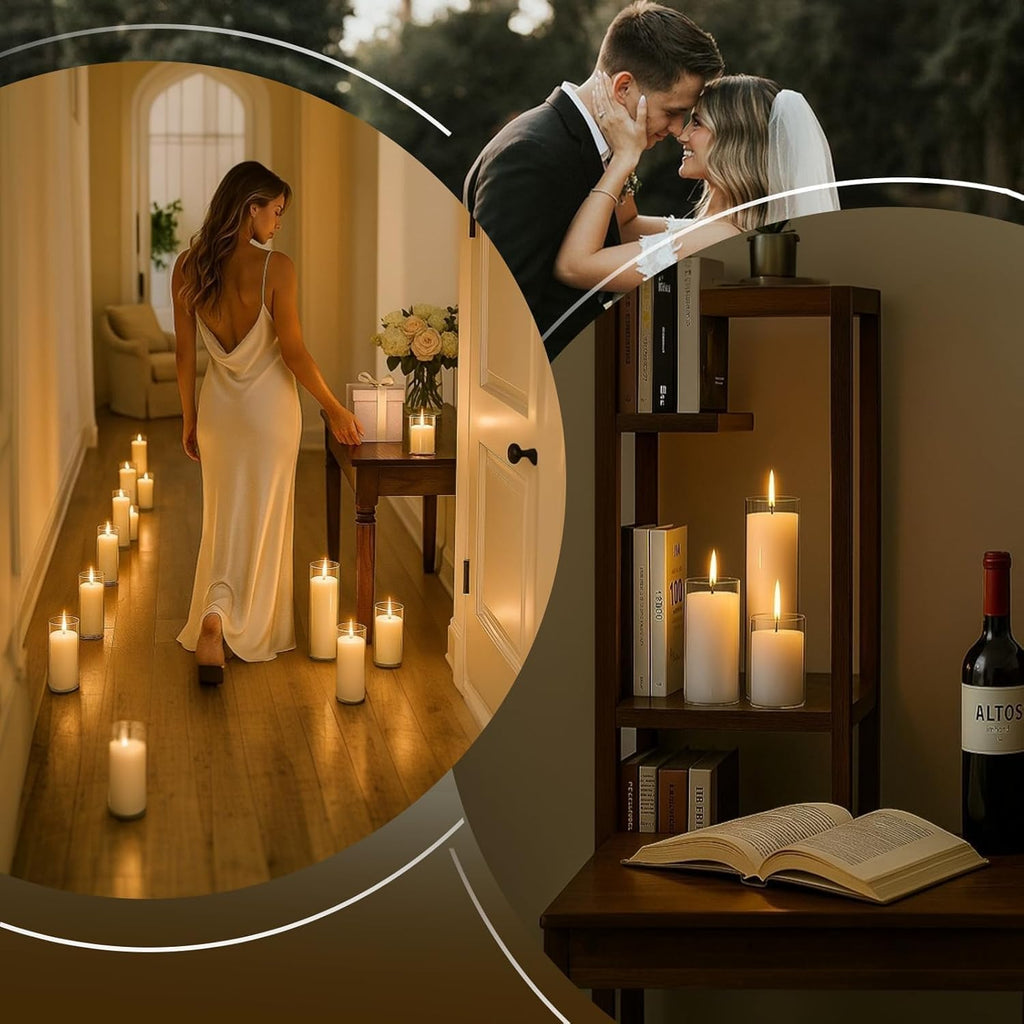 12 PCS Pillar White Candles in Glass,Hurricane Candles,Wedding Cylinder Candle,3 Different Lengths 2 x 3/6/8 Inch (4 Each),Creating an Atmosphere Suitable for Various Outdoor Activities.
