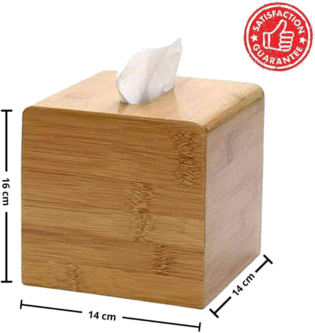 Performore Square Bamboo Tissue Box Cover, Water-Resistant Wood