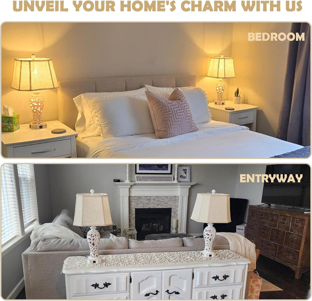 25'' Farmhouse Table Lamp for Living Room Bedroom with USB C+A