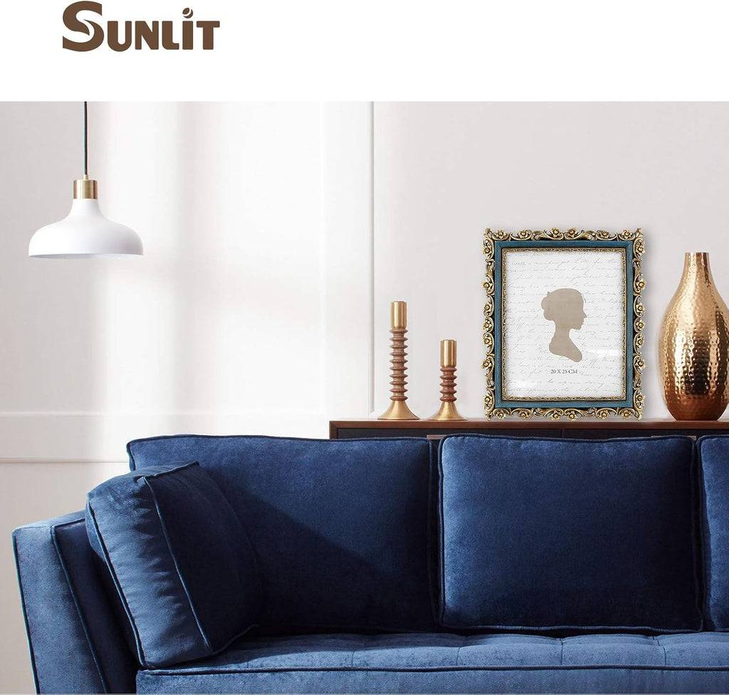 Sunlit Vintage Picture Frame 8x10 Inch, Luxury Antique Photo Frames with Glass Front, Photo Display, Tabletop Wall Hanging, Gift Ideas, Gold and Blue