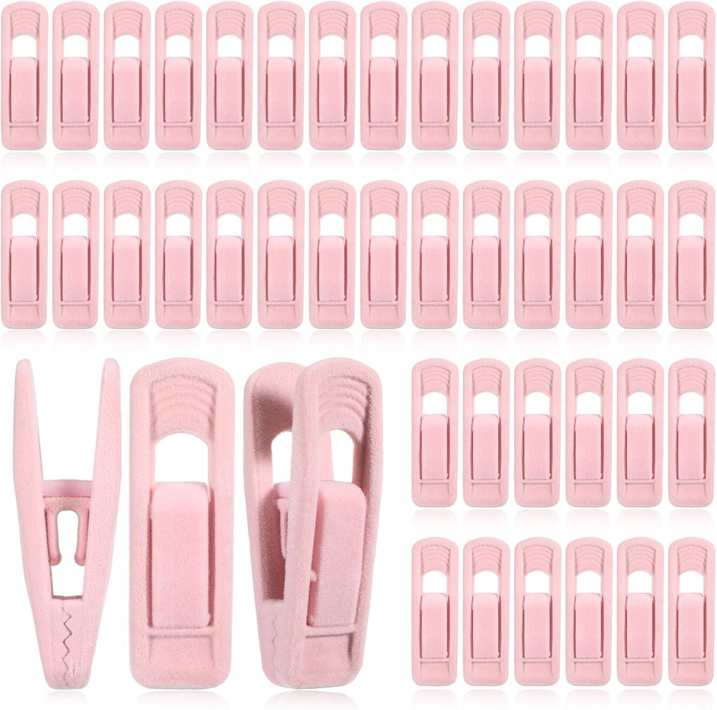 Pink Velvet Hangers Clips, 80 Pack Strong Finger Clips