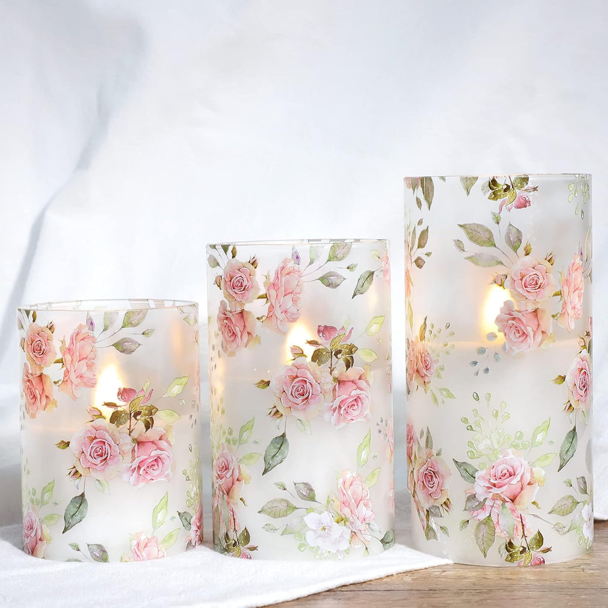 Rose Flameless Candles with Remote Real Wax Blinks Glass Battery Operated Candles - Home Party Wedding Thanksgiving Christmas Summer Decor - Set of 3