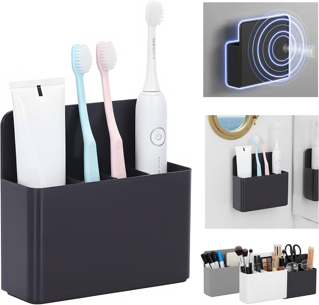 Magnetic Toothbrush Holder – Cruise Must-Have Wall-Mount Bathroom Organizer – Cruise Essentials 2025 & 2026 for Royal Caribbean, Alaska & Caribbean Staterooms (Black)