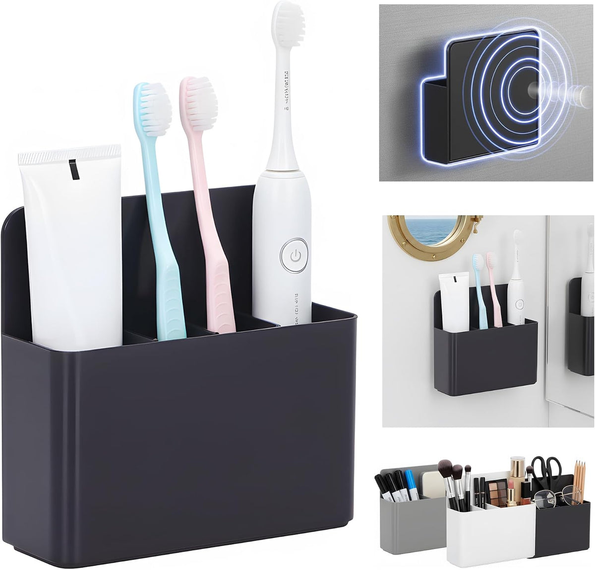 Magnetic Toothbrush Holder – Cruise Must-Have Wall-Mount Bathroom Organizer – Cruise Essentials 2025 & 2026 for Royal Caribbean, Alaska & Caribbean Staterooms (Black)