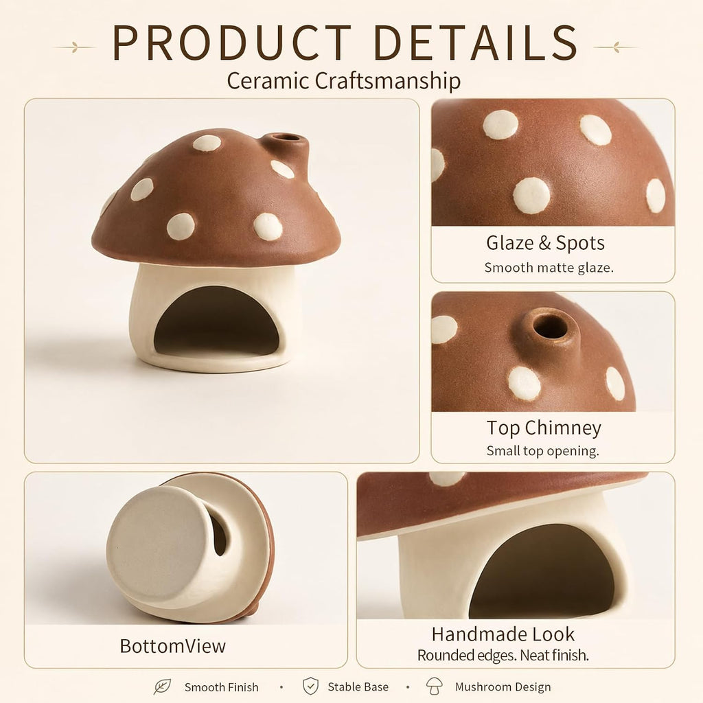 Ceramic Mushroom Incense Burner Palo Santo Sage Holder Home Decor