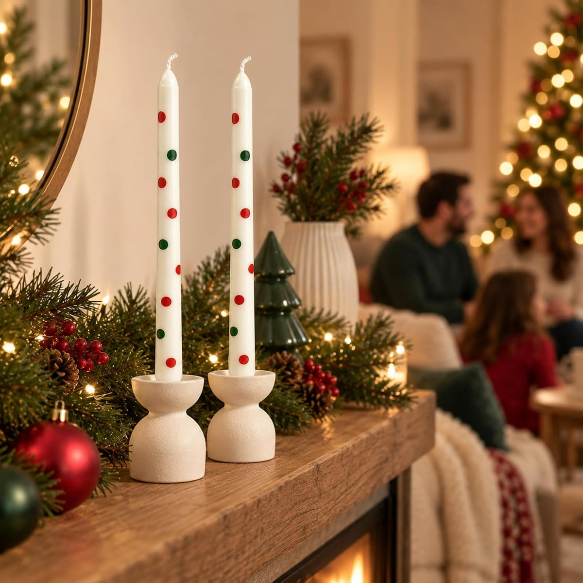 2 PCS Christmas Taper Candles, 10 Inch Unscented Candle Sticks