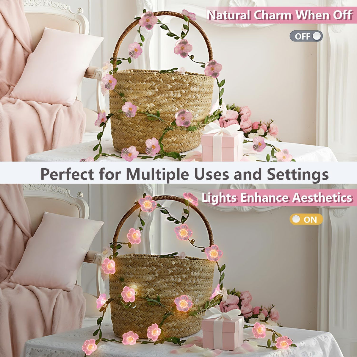 suddus 40 LED 12.8 ft Cherry Blossom Vine Lights Battery Powered with Timer