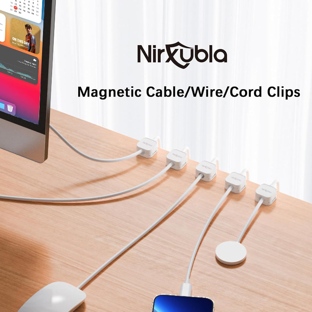 [9 Pack] Magnetic Cable Clips, Easy to Adjust, Enhanced Adhesive Wire Organizer, Desk Cable Management, Mini Holder for Wire Or Cable Clips for Home, Office, Car, Desk, Nightstand (White-9 Pack)