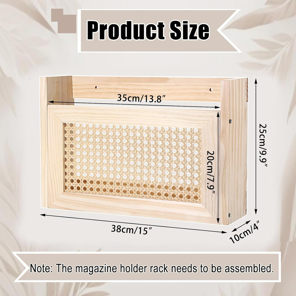 BTSKY Wooden Hanging Magazine Rack, Wall Mounted Magazine Holder Modern Rattan Hollow-out Design Mail Organizer, Assembly File Holder Letter Holder Wall Rack for Home & Office - 15x4x9.9 Inch