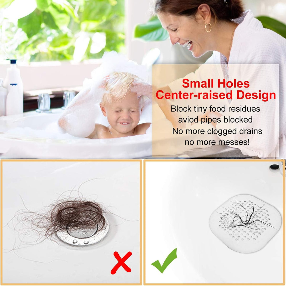 Bovinde Hair Drain Catcher,Square Cover for Shower 2 Pack (Sliver Grey)