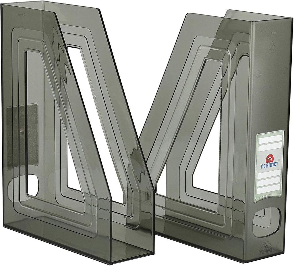 Acrimet Magazine File Holder, Vertical Desk Organizer, Clear Gray, 2 Pack