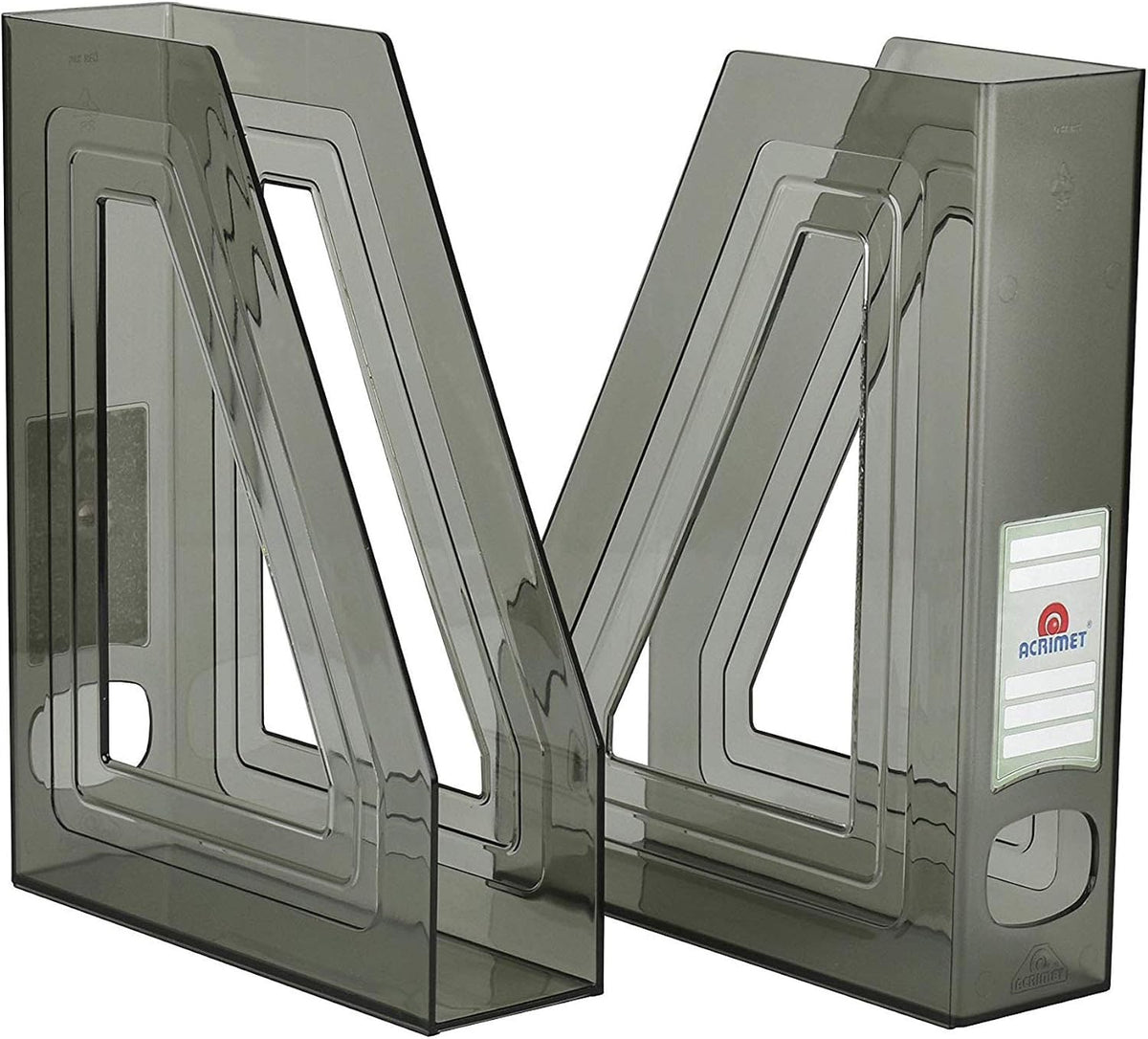 Acrimet Magazine File Holder, Vertical Desk Organizer, Clear Gray, 2 Pack