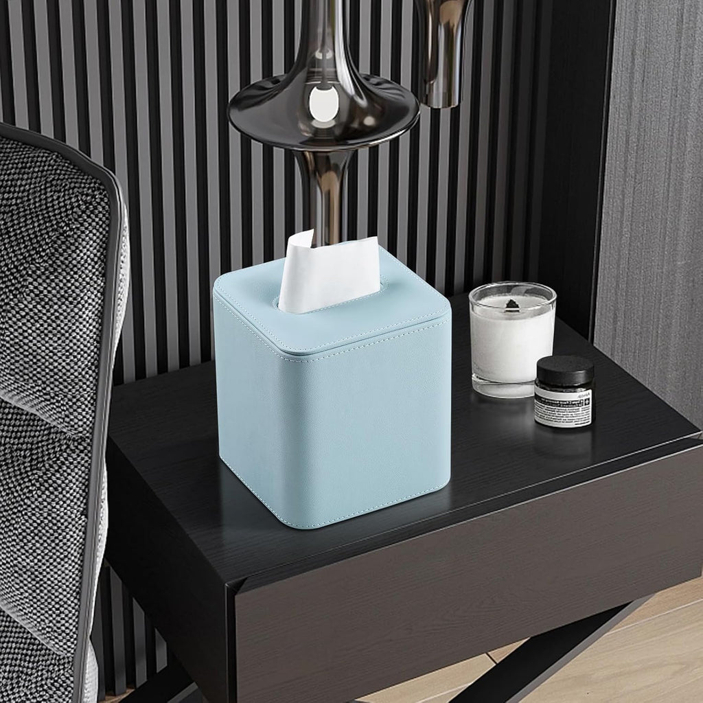 PU Leather Tissue Box Cover Square Tissue Box Holder, Blue