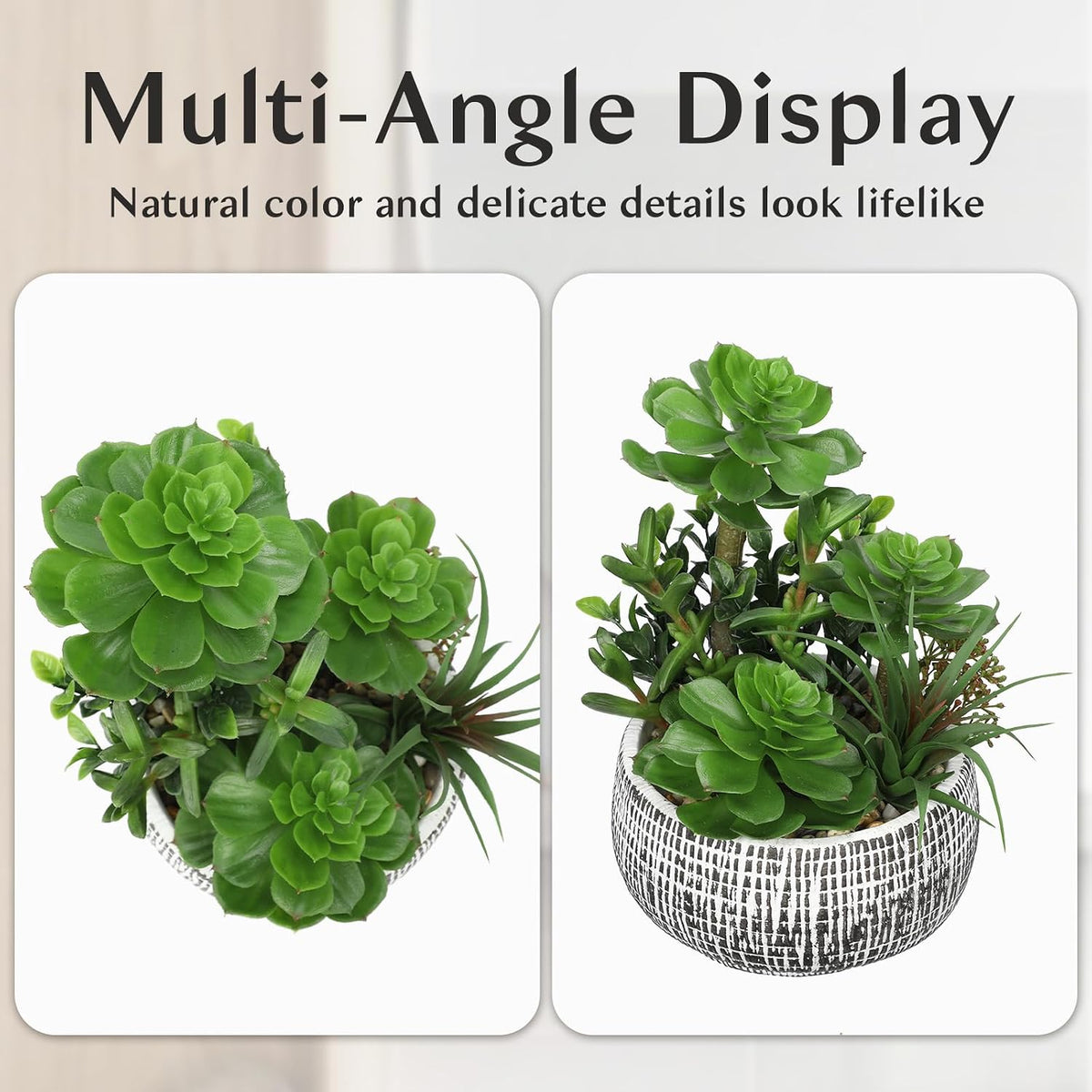 Large Artificial Succulents in Ceramic Pot Faux Succulent Arrangement 10"