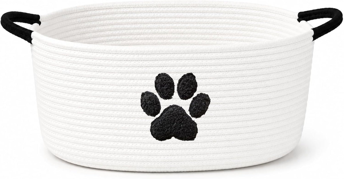 Dog Toy Basket with Handles, Cotton Rope Storage Bin Organizer for Pets