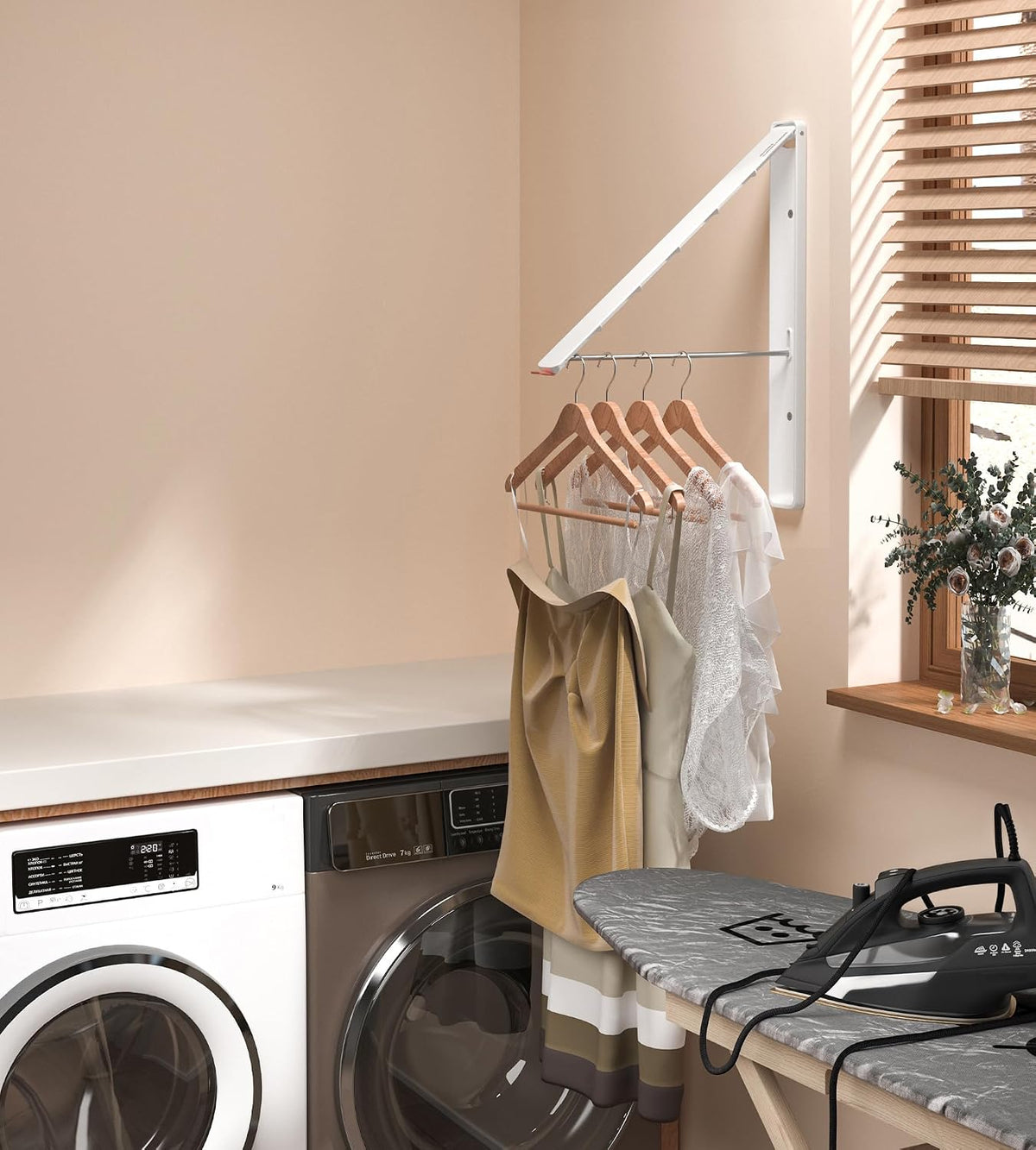 Dr.DJ Clothes Drying Rack, Wall-Mounted Retractable & Foldable Clothes Hanger for Laundry Room Organization and Storage, Clothes Hanger Rack for Dorm, Closet, Balcony(1 Pack, White)