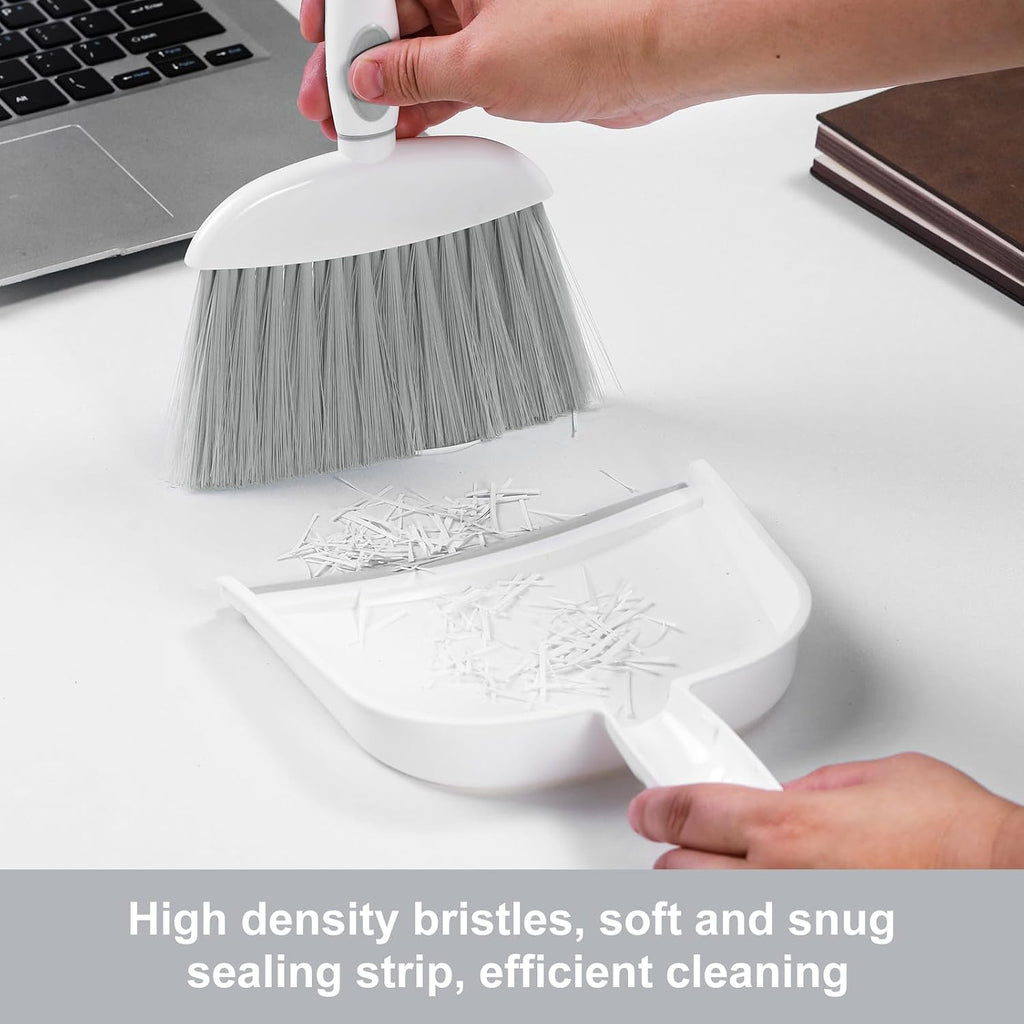 NACENA Small Dust Pan and Brush Set, Mini Broom and Dustpan Set, White&Gray