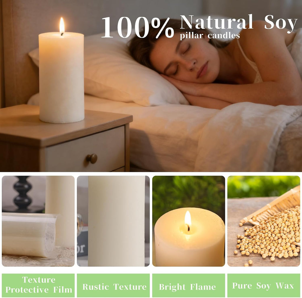 Rustic Soy Pillar Candles 2.8x6 Inch,6 Pack Ivory Candle