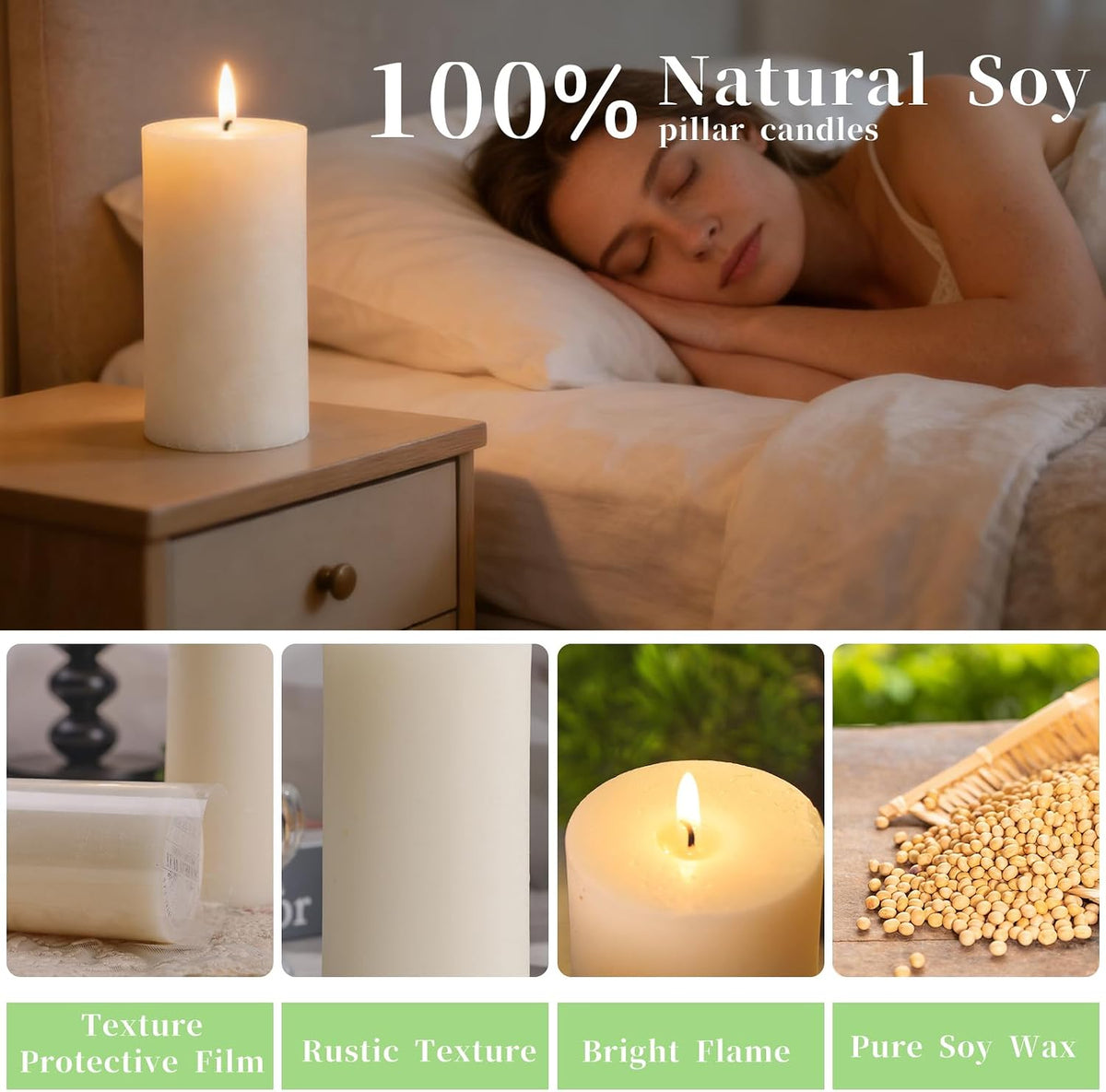 Rustic Soy Pillar Candles 2.8x6 Inch,6 Pack Ivory Candle