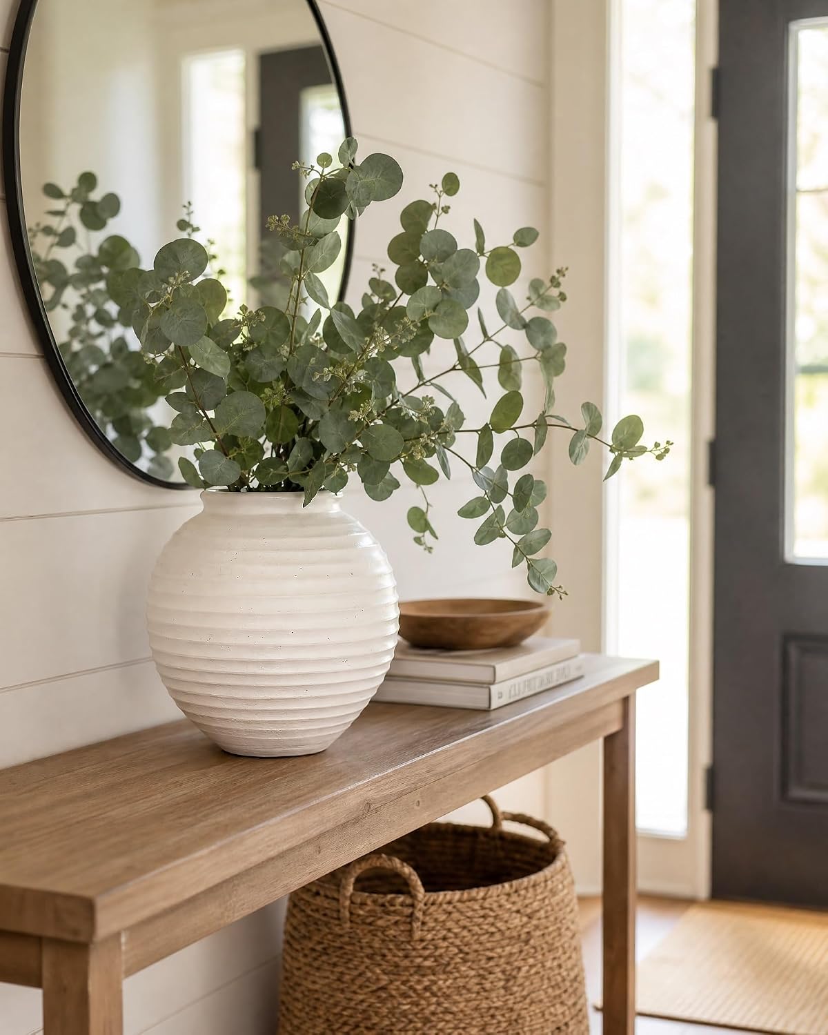 Handmade Ceramic Vase 8” – Planet-Inspired Round Ivory White Vase with Saturn Ring Texture, Natural Speckled Finish, Organic Modern Rustic Centerpiece for Home Decor