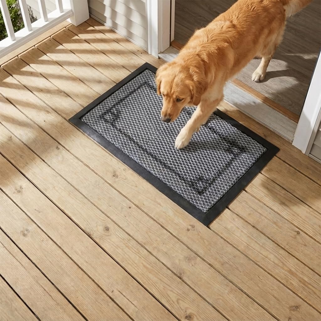 Muddy Mat® Meshy Mat® Door Mat Heavy-Duty Quick-Dry Floor Mat, Sand & Dirt Trapper for Indoor & Outdoor, Ideal for Entrance, Patios & Garages,Low-Profile,Non-Slip,Washable– Border 16"x24"x0.4"