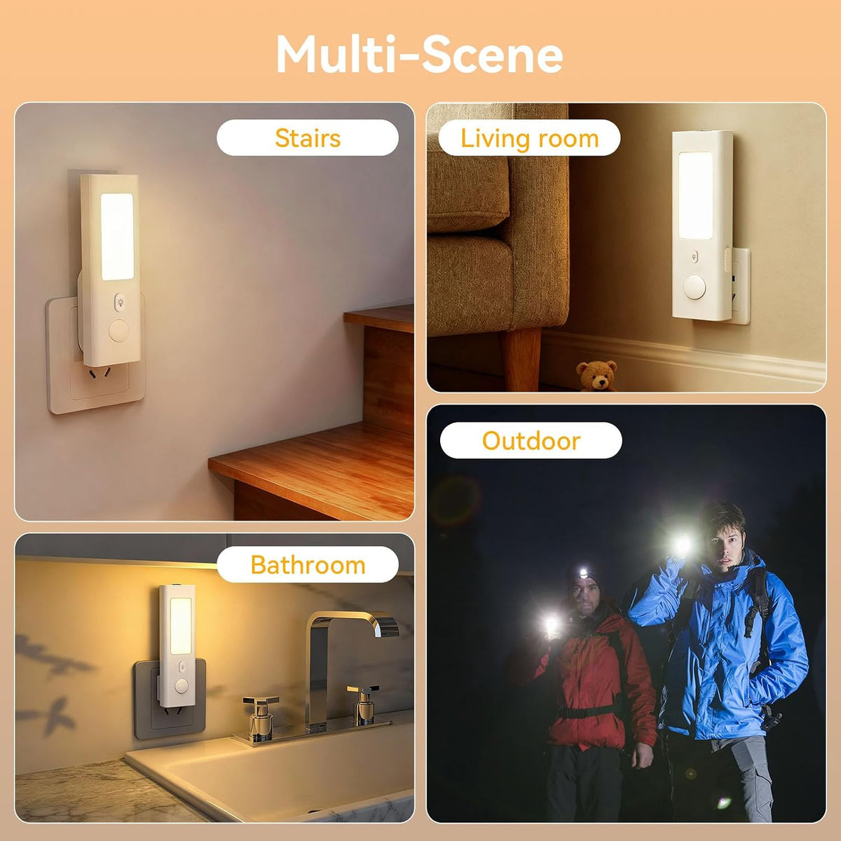Motion-Sensor Night Light - Rechargeable Plug-in LED with Portable Handheld Mode, Dusk-to-Dawn Sensor, 3000K Soft Glow for Hallway Bedroom, Modern Farmhouse Decor