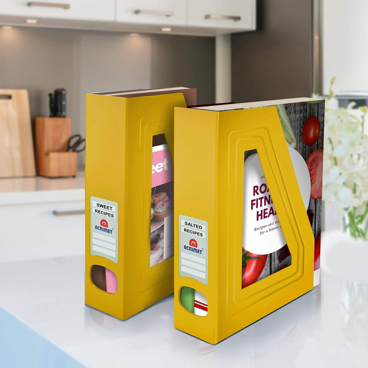 Acrimet Magazine File Holder, Vertical Desk Organizer, Yellow, 2 Pack