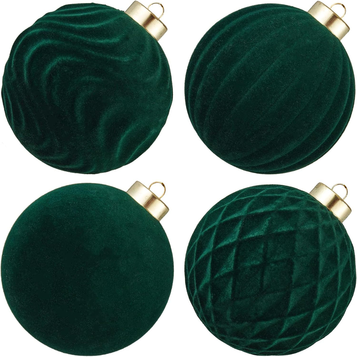 Large Velvet Christmas Ball Ornaments - 4 Inch Flocked Christmas Balls Shatterproof Decorative Hanging Ornaments Set for Xmas Tree Holiday Wedding Party Decor (Dark Green, 4pcs)
