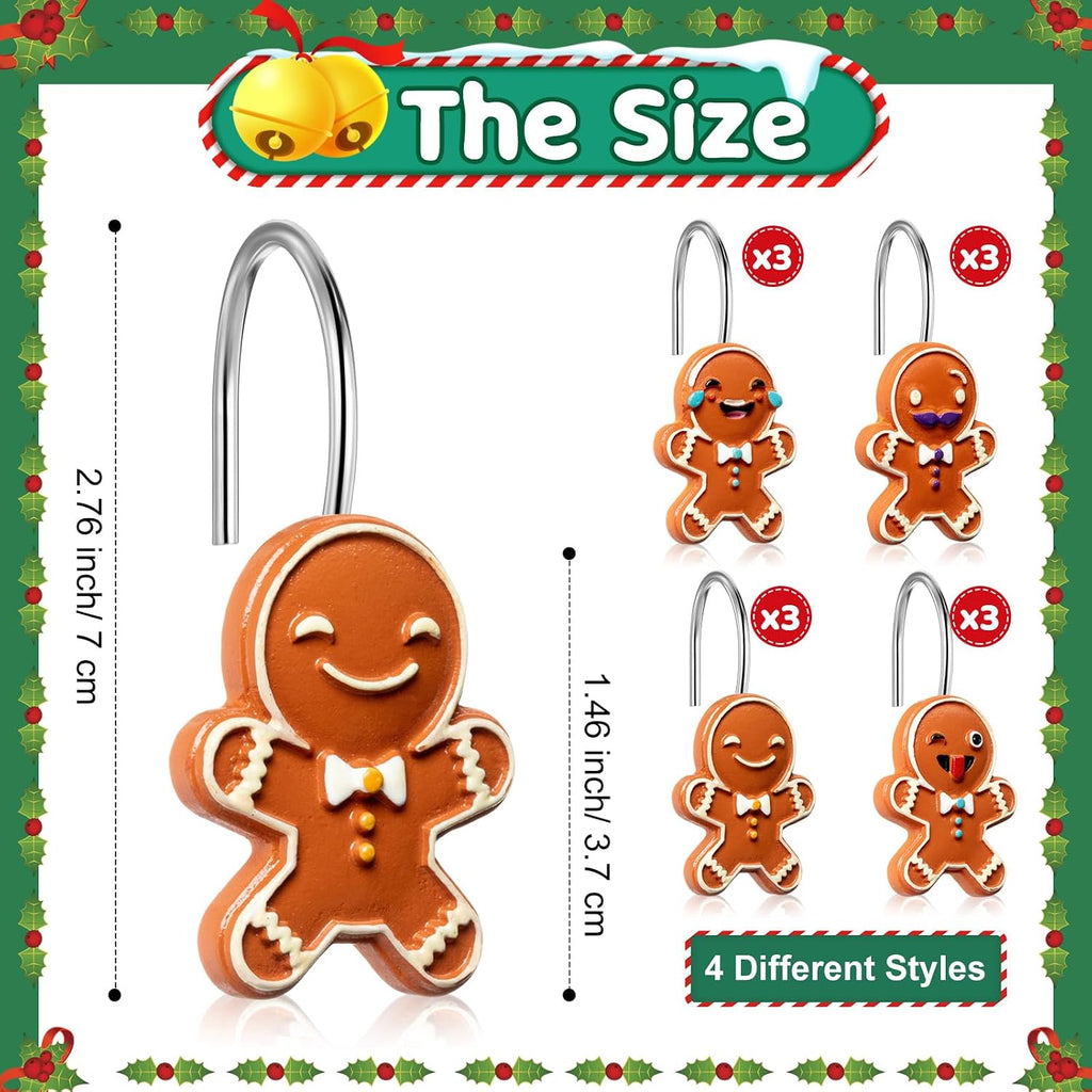 Yungyan 12 Pcs Christmas Shower Curtain Hooks Gingerbread Curtain Hangers