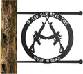 Metal No Trespassing Sign "You're In Range" Gun Metal Door, Wall or Tree Hanger Sign Decoration by GUTE - Wall Art - Outdoor/Indoor Monogram (12.5" Tall, 17.3" Wide, Black) - Hanger, Gun Owners (You're in Range)