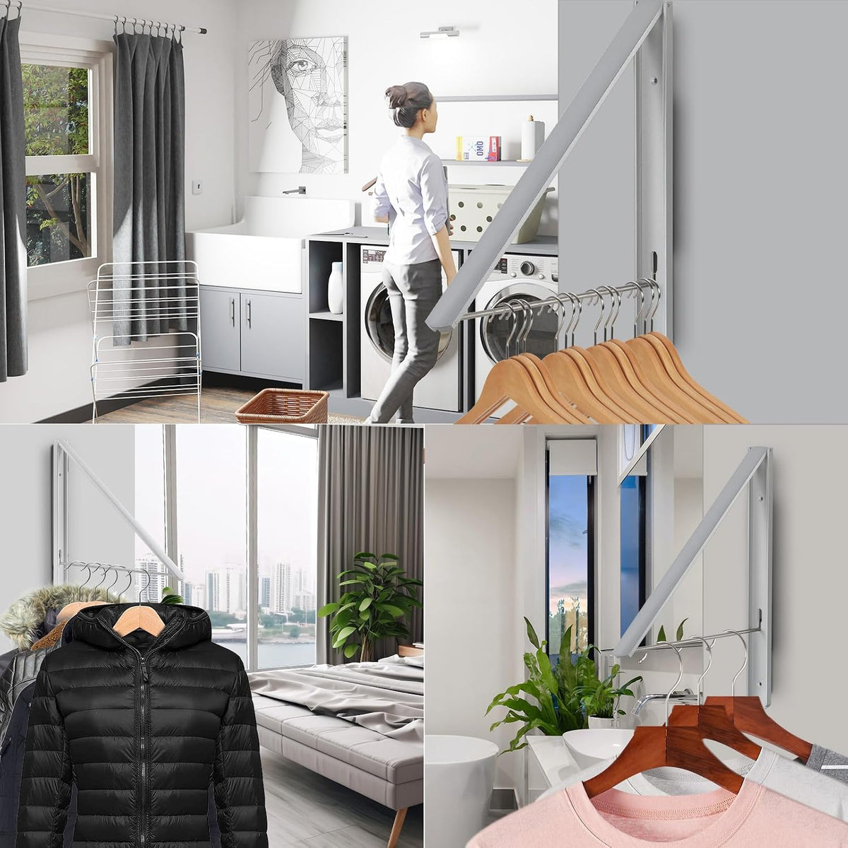 Foldable Clothes Drying Rack, Wall Mounted, Silver