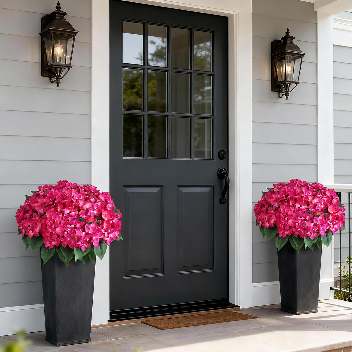 2 Sets Artificial Hydrangea Flower Topiary Ball Trees for Porch (Rose Red)