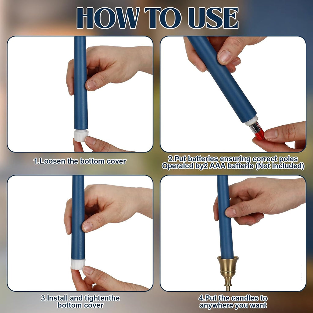 24 Pcs LED Taper Candle, Classic, 8.5",9.65",10.8",12.8", Dark Blue